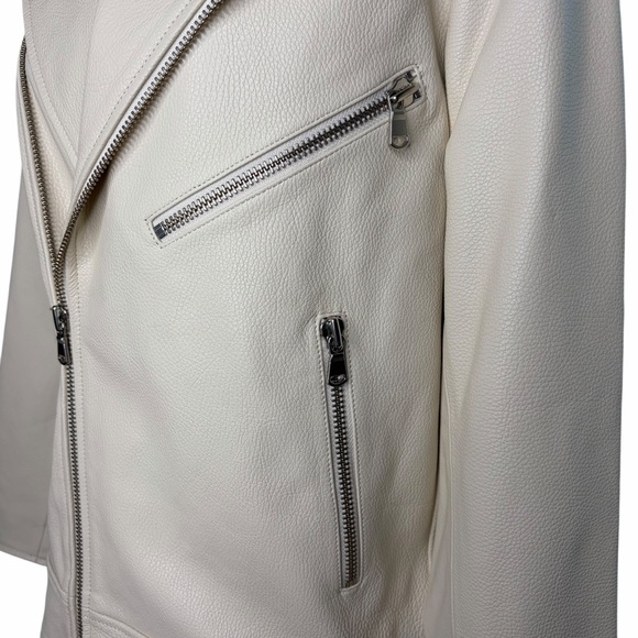 Women's Cream Leather Jacket Size 4 - Picture 6 of 11